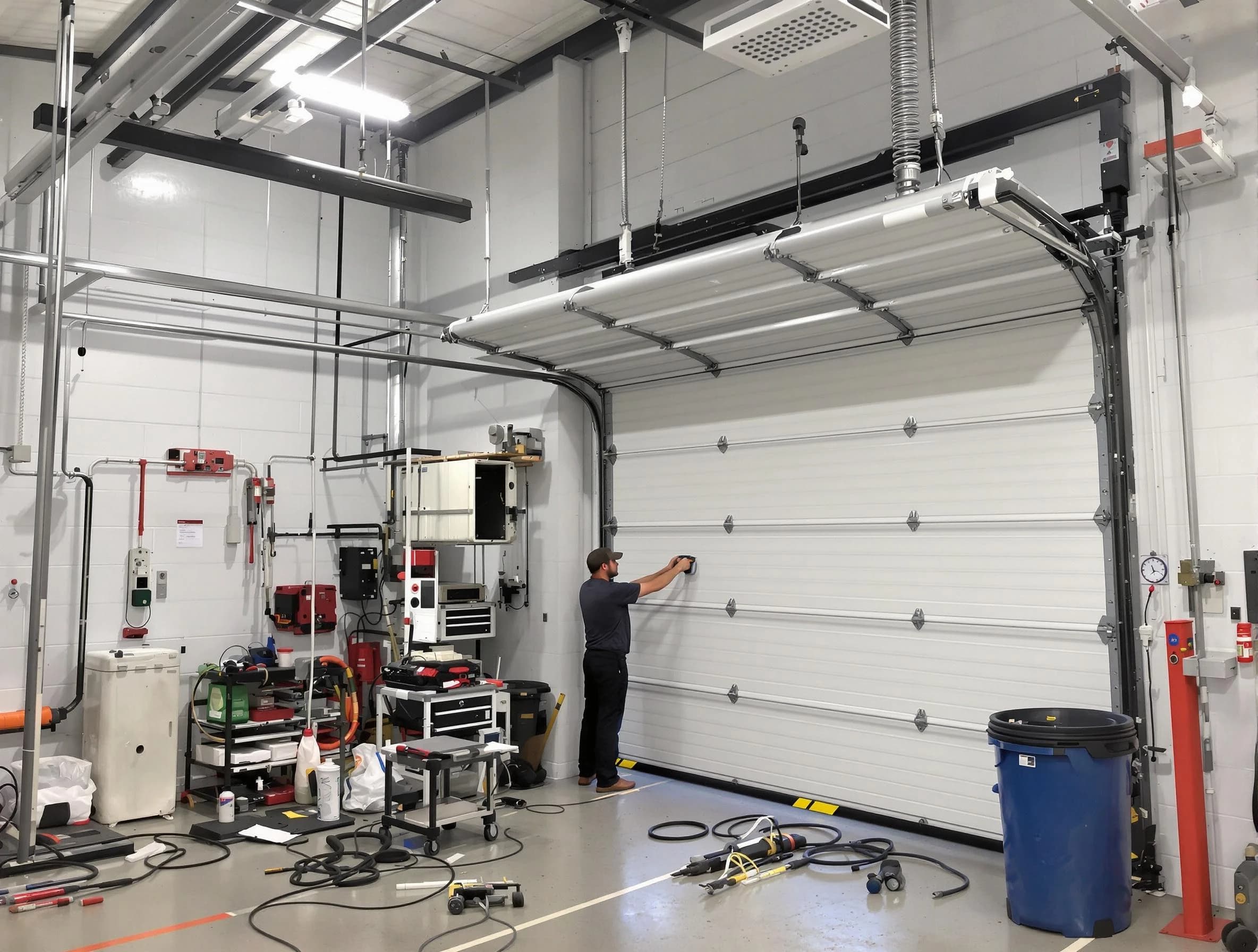 Somerville Garage Door Repair certified technician performing commercial door repair at a Somerville business facility