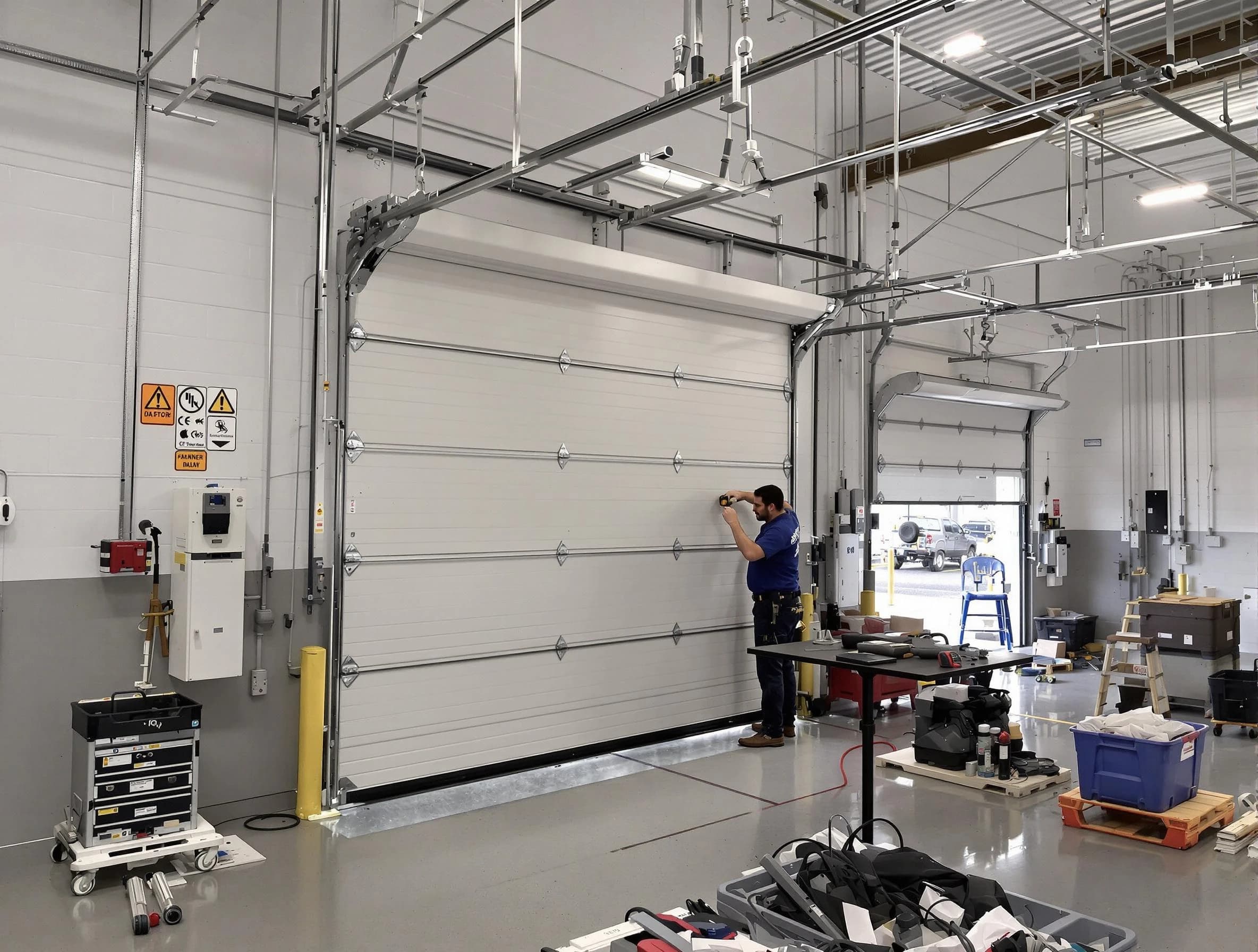 Commercial garage door repair being performed by Somerville Garage Door Repair expert in Somerville