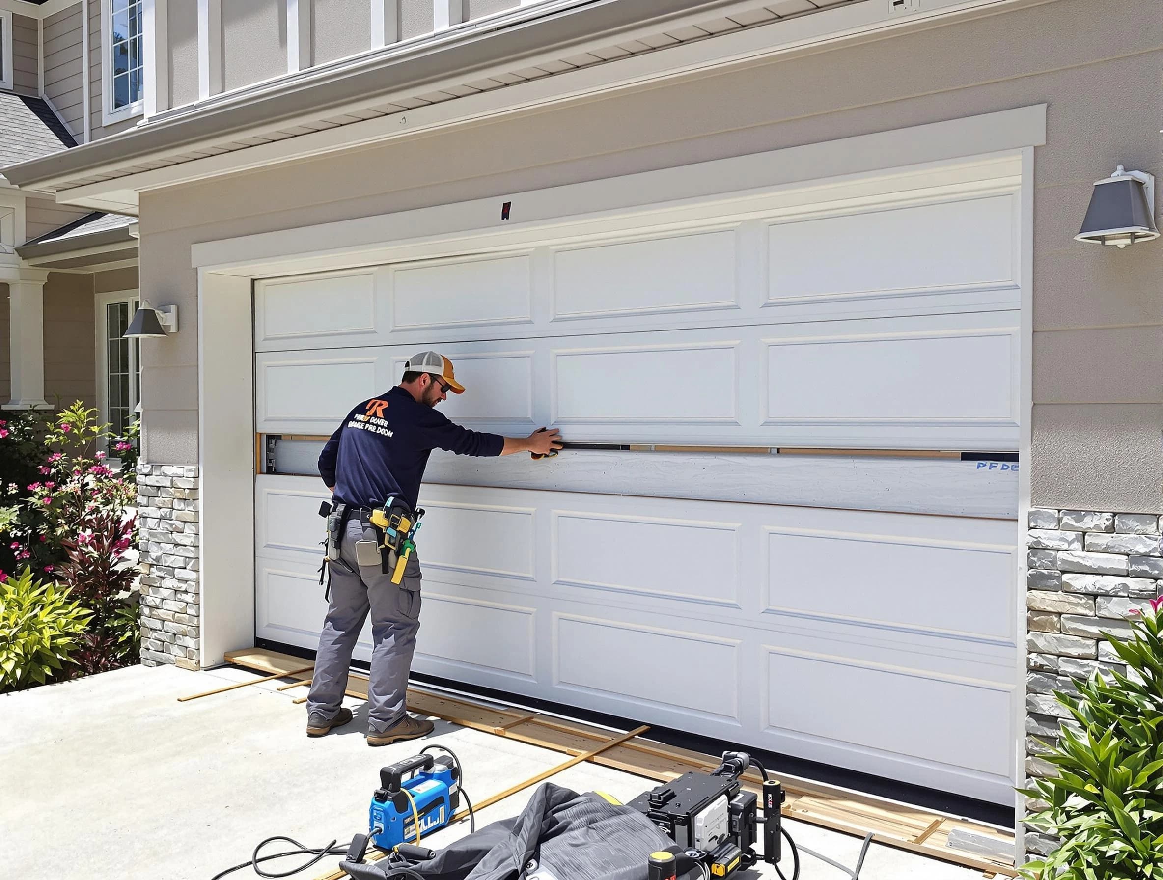 Somerville Garage Door Repair team performing complete garage door replacement at Somerville residence