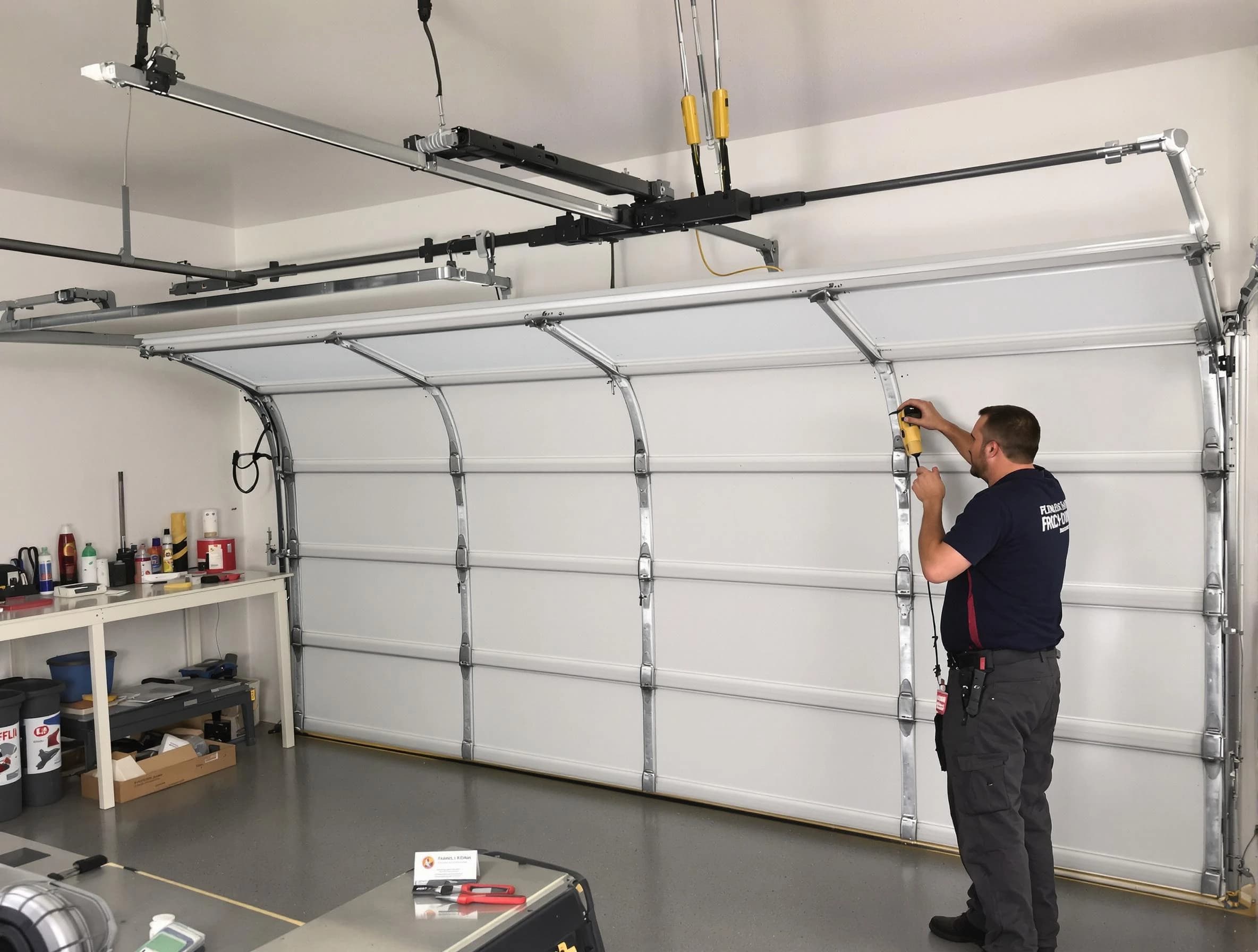 Somerville Garage Door Repair certified technician performing overhead door system repair in Somerville