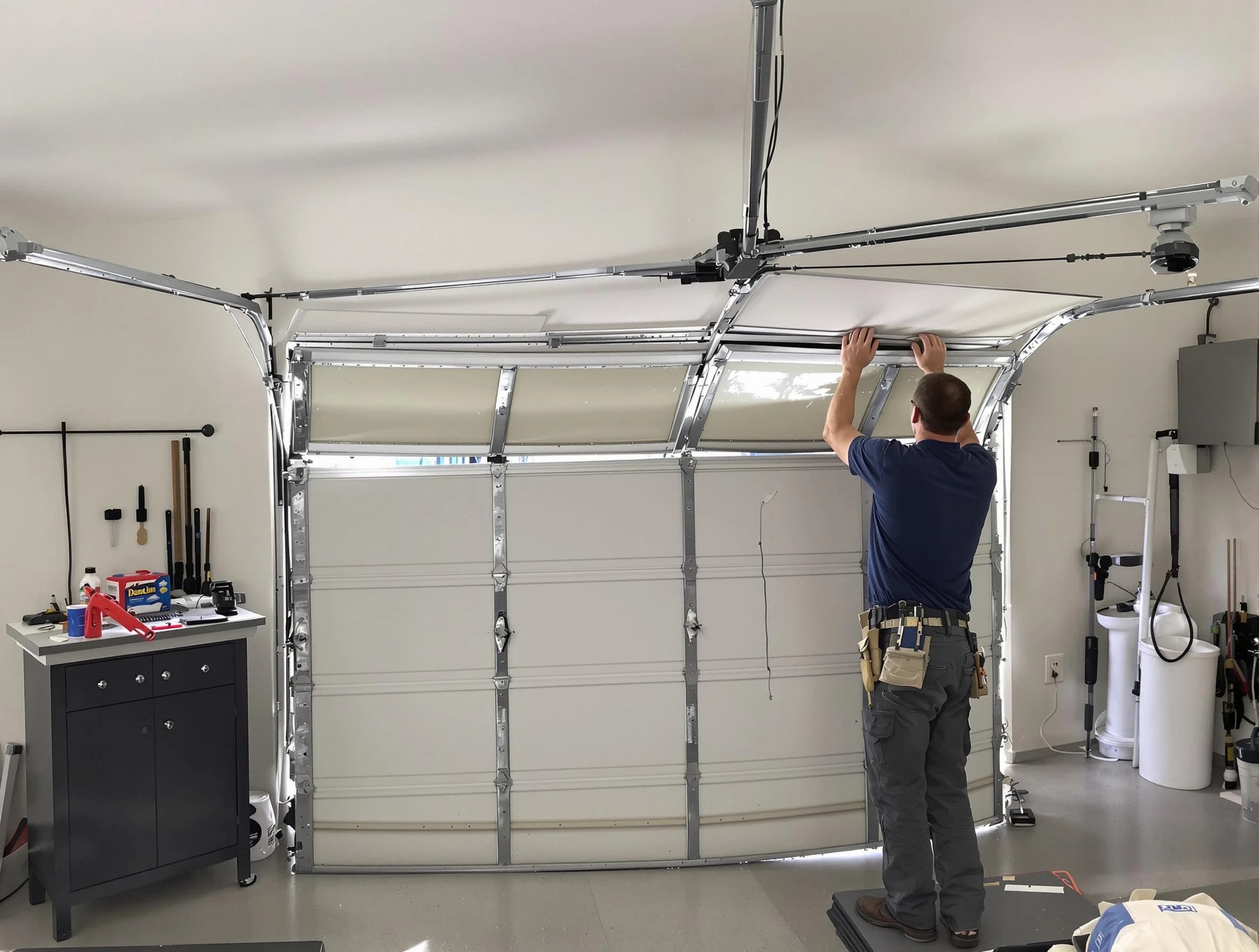 Somerville Garage Door Repair specialist performing precise section replacement on Somerville garage door