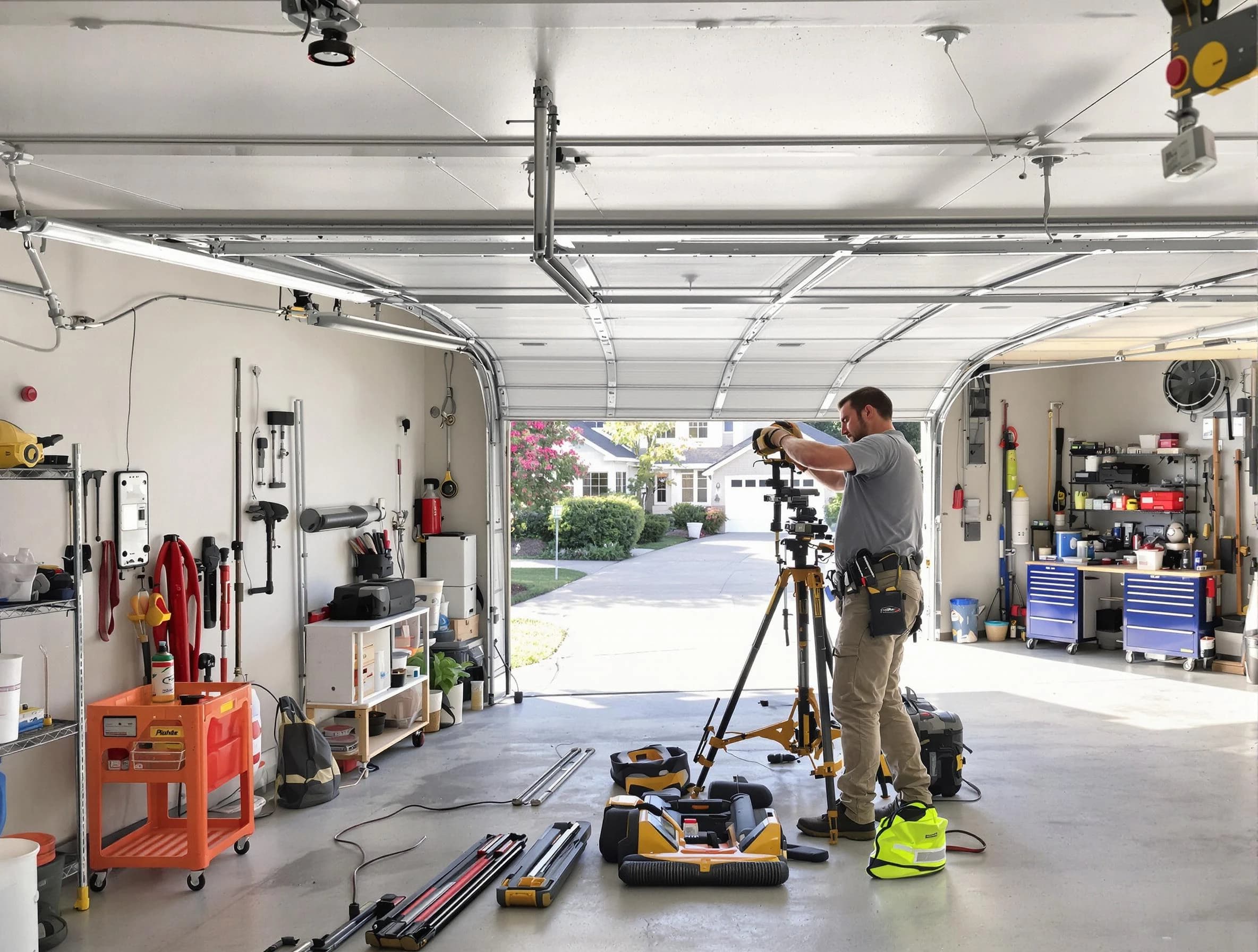 Somerville Garage Door Repair specialist performing laser-guided track alignment in Somerville